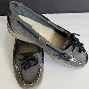 NWOT Sperry Top Sider Gray Leather/Black Lace Angelfish Boat Shoe 9102120 Sz 7M